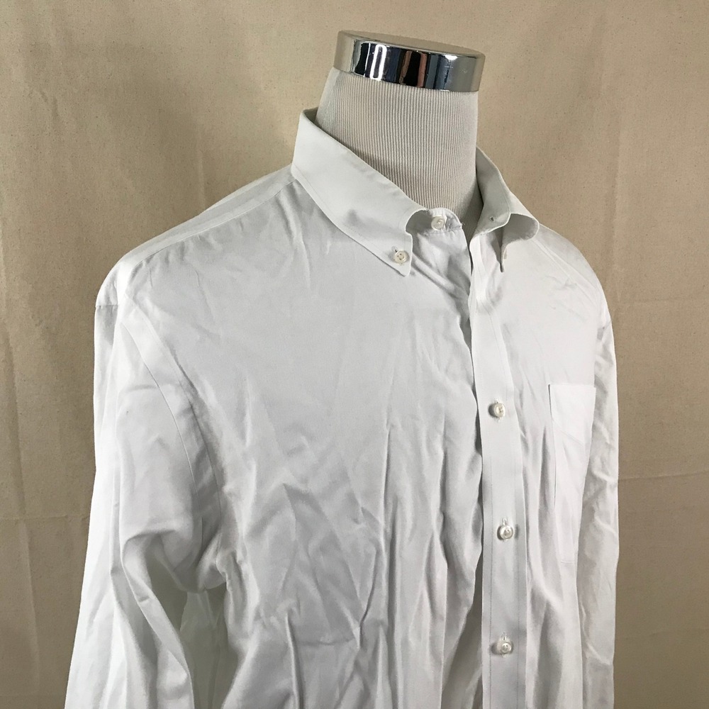 Nordstrom 17.5 35 Tailored Fit Dress Shirt All White Cotton Button down Mens